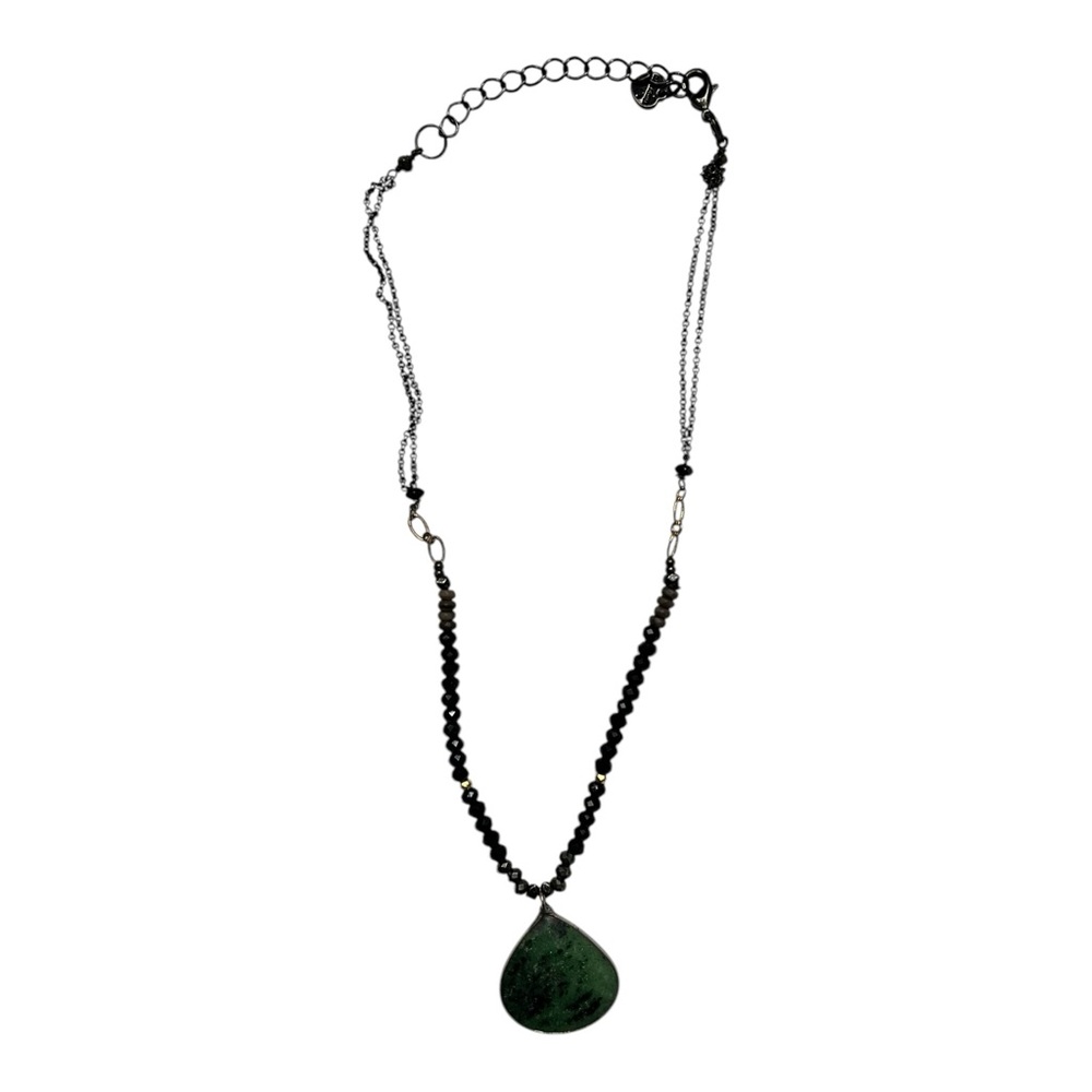 Nakamol jewelry black beaded necklace with green and black stone.‎